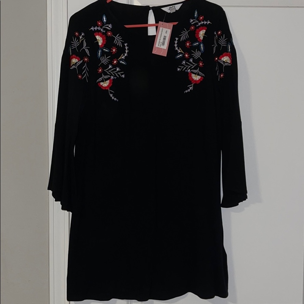 Black embellished bell sleeve dress